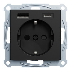 Розетка з подвійною USB-зарядкою 3 А, тип А+С Merten System M, MEG2367-0403 (матовий чорний)