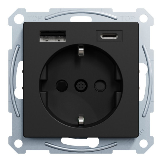 Розетка з подвійною USB-зарядкою 3 А, тип А+С Merten System M, MEG2367-0403 (матовий чорний)