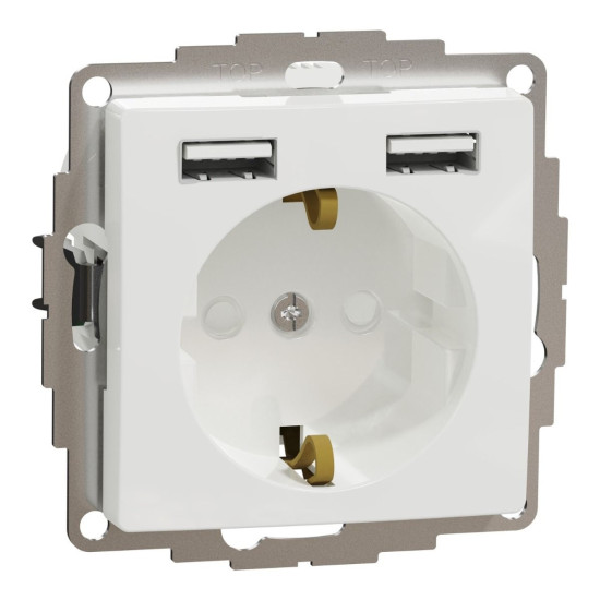 Розетка Schneider Electric Sedna Design & Elements з заземленням та 2 USB тип А біла SDD111052