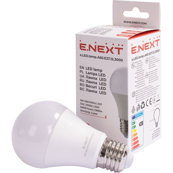 Світлодіодна лампа E.Next e.LED.lamp.A60.E27.12.3000 12Вт 3000К (l0650603)