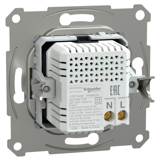 USB розетка Schneider Electric Asfora EPH2700562 тип A+C, 21Вт 3A сталь