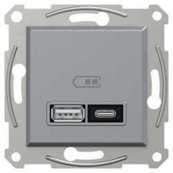 USB розетка Schneider Electric Asfora EPH2700562 тип A+C, 21Вт 3A сталь