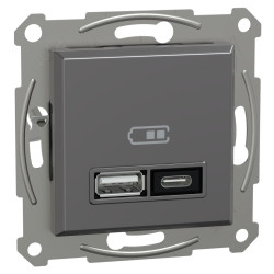 USB розетка Schneider Electric Asfora EPH2700571 тип A+C, 21Вт 3A антрацит