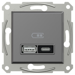 USB розетка Schneider Electric Asfora EPH2700571 тип A+C, 21Вт 3A антрацит