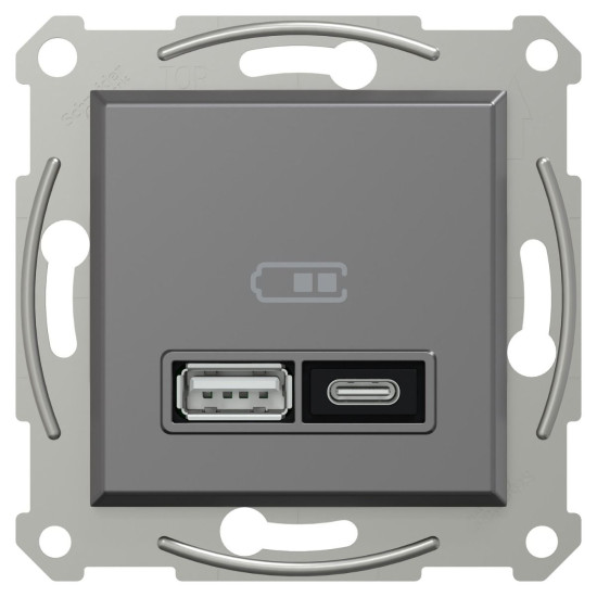 USB розетка Schneider Electric Asfora EPH2700571 тип A+C, 21Вт 3A антрацит