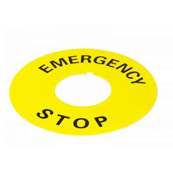 Табличка маркувальна EMERGENCY STOP жовта кругла для кнопок XB2 Аско-Укрем (A0140010073)