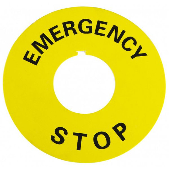 Табличка маркувальна EMERGENCY STOP жовта кругла для кнопок XB2 Аско-Укрем (A0140010073)