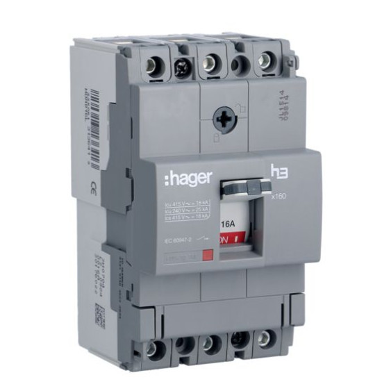 Електричний автомат Hager x160, In=16А, 3п, 18kA