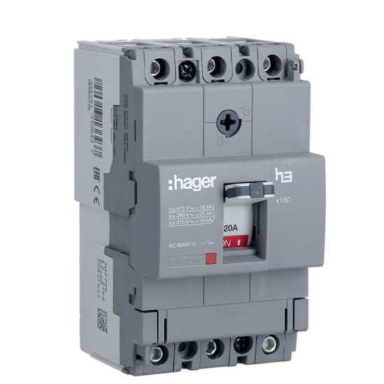 Електроавтомат Hager x160, In=20А, 3п, 18kA