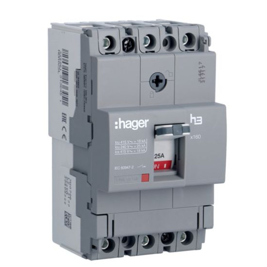 Ел.автомат Hager x160, In=25А, 3п, 18kA