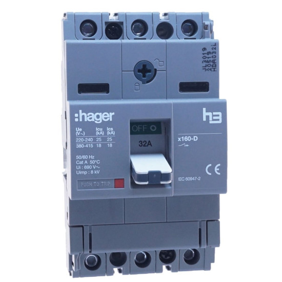 Електро-автомат Hager x160, In=32А, 3п, 18kA