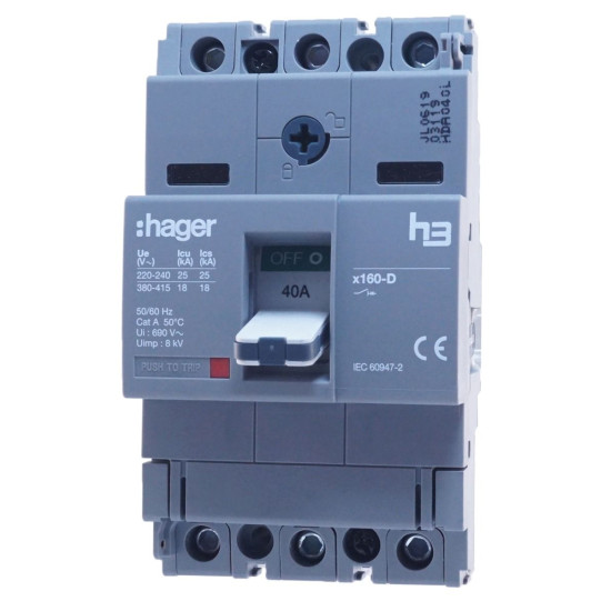 Автоматичний вимикач Hager x160, In=40А, 3п, 18kA