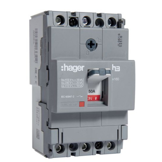 Автомат електроживлення Hager x160, In=50А, 3п, 18kA