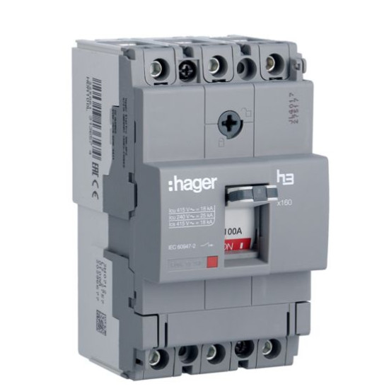 Автомат Hager x160, In=100А, 3п, 18kA