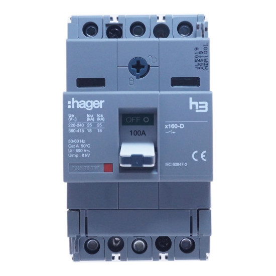 Автомат Hager x160, In=100А, 3п, 18kA