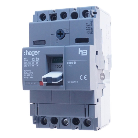 Автомат Hager x160, In=100А, 3п, 18kA