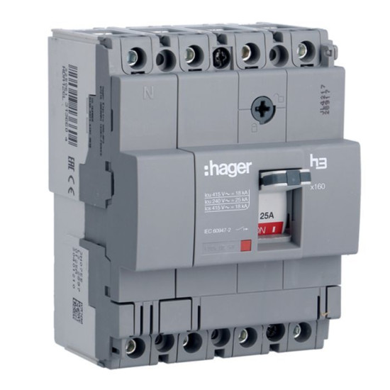Автомат вимикач Hager x160, In=80А, 4п, 18kA