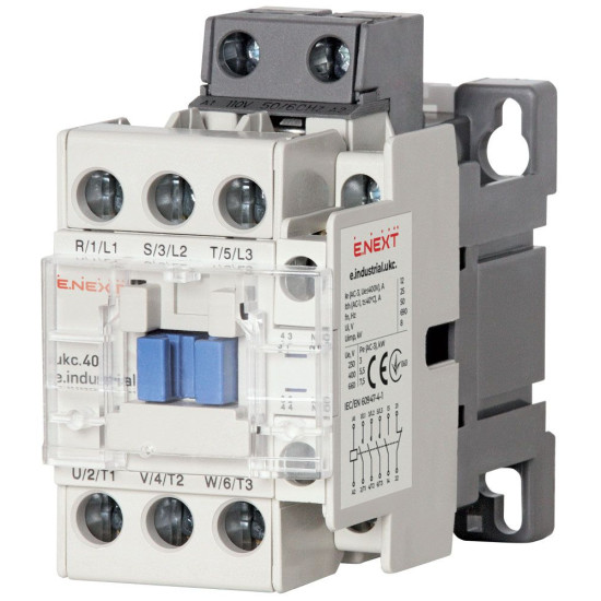 Контактор e.industrial.ukc.40.110, 40А, 110В, no+nc E-Next