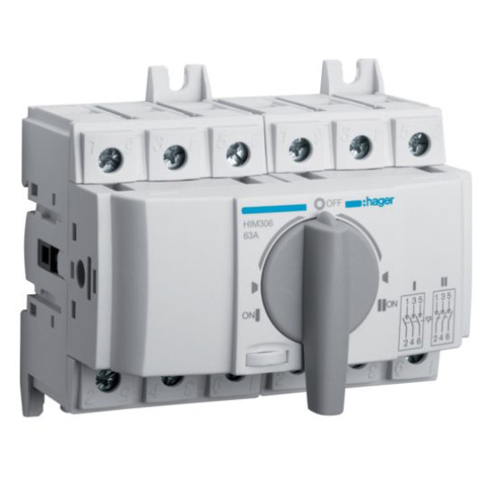 Перемикач Hager HIM306 I-0-II 63А 400/690В 3P 6м