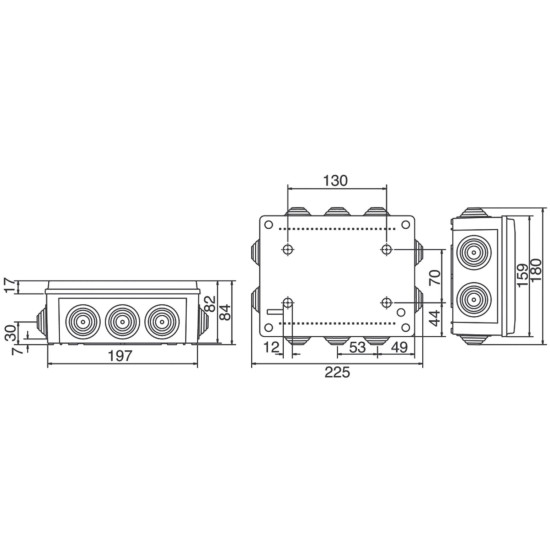 Монтажна коробка DKC 54100 із кабельними вводами 190х140х70мм IP55