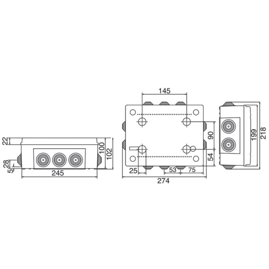 Коробка відгалужена DKC 54200 240х190х90мм з кабельними вводами IP55