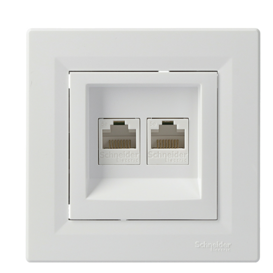Розетка комп'ютерна RJ45 кат.5е UTP подвійна біла Asfora, EPH4400121