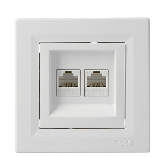 Розетка комп'ютерна RJ45 кат.6 UTP подвійна біла Asfora, EPH4800121