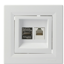 Розетка телефонна + комп'ютерна RJ45 + RJ12 кат.5е. подвійна біла Asfora, EPH4900121