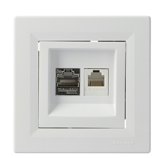 Розетка телефонна + комп'ютерна RJ45 + RJ12 кат.5е. подвійна біла Asfora, EPH4900121
