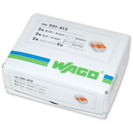 Клема на 2 проводи WAGO 221-412 з натискними важелями