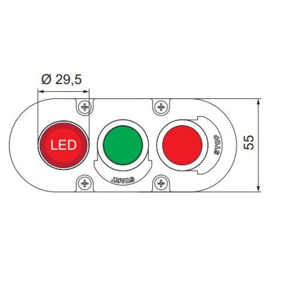 Тримодульний пост кнопки ETI 004771446 ESE3-V8 «START/STOP» з індикатором 240V AC