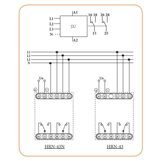 Реле контролю фаз ETI 002471430 HRN-43N 400V AC (3F 2x16A AC1) з нейтраллю