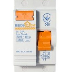 Пристрій захисного відключення ECOHOME 1Р+N 25A/30мА