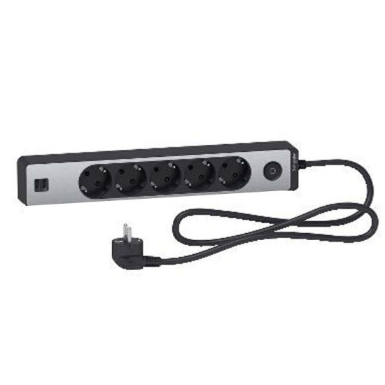 Подовжувач Schneider Electric ST945U1BA на 5 гнізд та 2хUSB (1,5м) алюміній