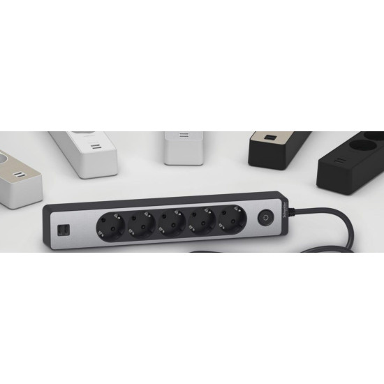 Подовжувач Schneider Electric ST945U1BA на 5 гнізд та 2хUSB (1,5м) алюміній