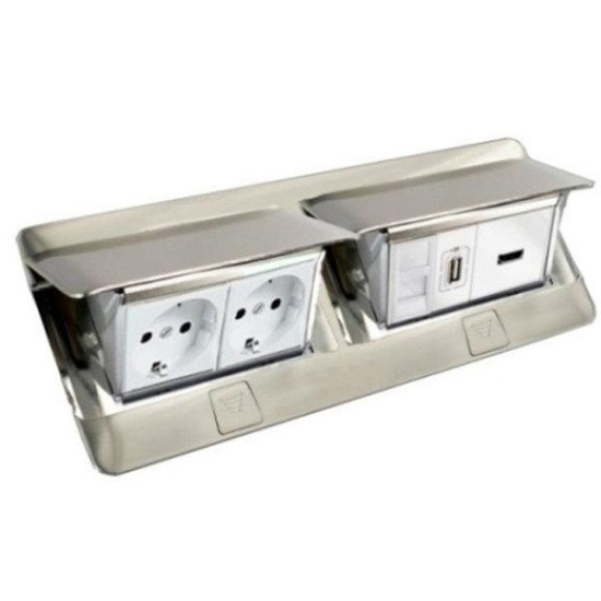 Лючок із висувним блоком розеток Legrand 54023 8М (нержавіюча сталь)