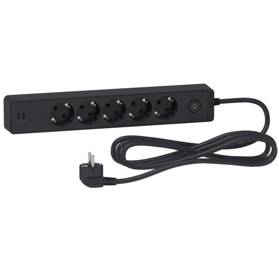 Подовжувач Schneider Electric ST945U3B на 5 гнізд та 2хUSB (3м) чорний