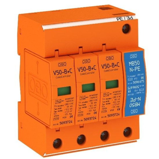 Обмежувач перенапруг OBO Bettermann (5093654) Тип I+II V50-B+C 3+NPE