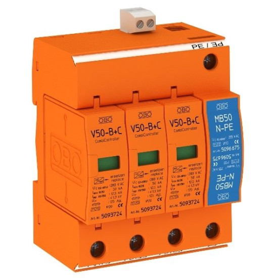 Обмежувач перенапруг OBO Bettermann (5093662) Тип I+II V50-B+C 3+NPE+FS