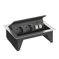 Висувний розетковий блок OBO Bettermann (6116802) з кришкою на 2 розетки 2р+E 250V AC+2 RJ45 Cat.6 кабель 3м з нержавіючої сталі