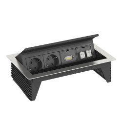 Висувний розетковий блок OBO Bettermann (6116810) з кришкою на 3 розетки 2р+E 250V AC+2 RJ45 Cat.6+HDMI кабель 3м з нержавіючої сталі