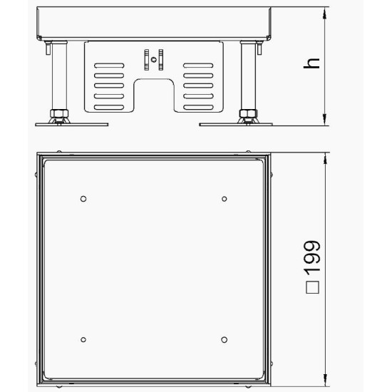 Касетна рамка лючка на підлогу OBO Bettermann (7409014) RKN2 4 199х199мм зі штангами h = 100- 150мм IP65 з нержавіючої сталі