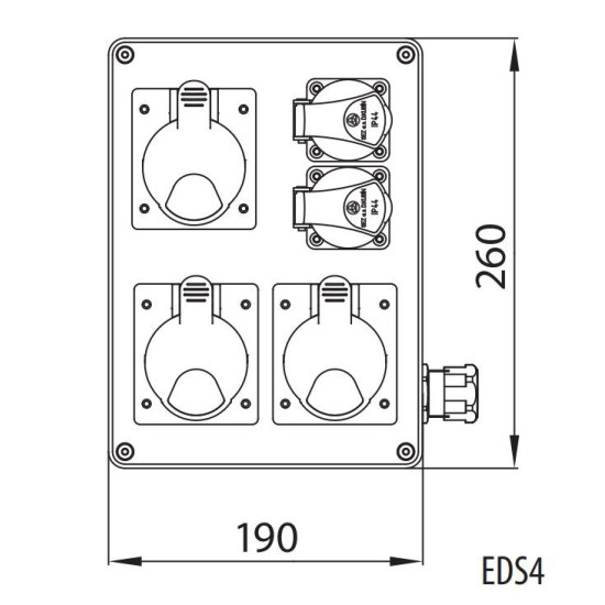 Будівельний щиток живлення ETI 004483101 з роз'ємами EDS4 2-2/2-5 32 (Роз'єм 32A/5P-2 Schuko-2 АВ: C16/1-1 C32/3-1)