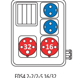 Будівельний щиток живлення ETI 004483102 з роз'ємами EDS4 2-2/2-5 16/32 (Роз'єм 16A/5P-1 32A/5P-1 Schuko-2 АВ: C16/1-1 C16/3-1)