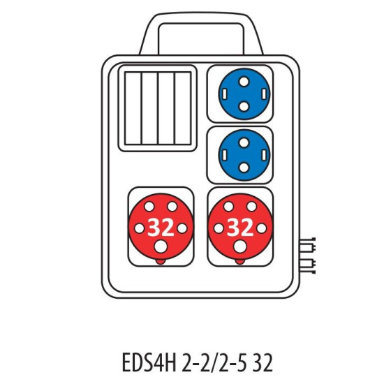 Переносні щити живлення ETI 004483121 з роз'ємами EDS4H 2-2/2-5 32 (Роз'єм 32A/5P-2 Schuko-2 АВ: C16/1-1 C32/3-1 з ручкою)