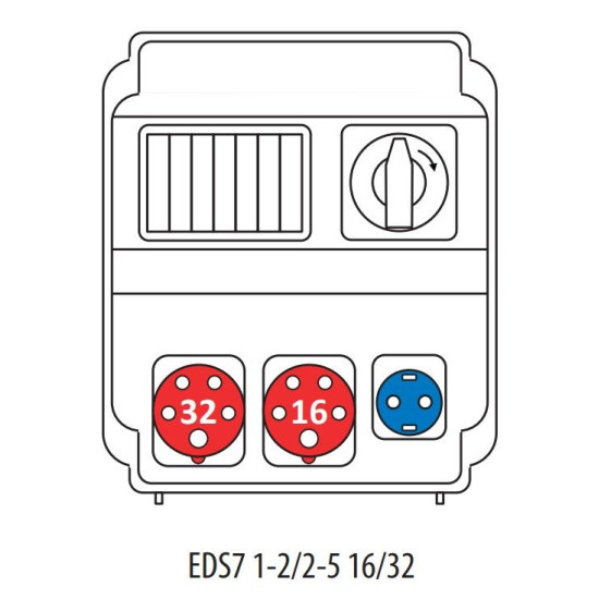 Будівельний щиток живлення ETI 004483200 з роз'ємами EDS7 1-2/2-5 16/32 (Роз'єм 16A/5P-1 32A/5P-1 Schuko-1 АВ: C16/1-1 C16/3-1 C32/3-1 )