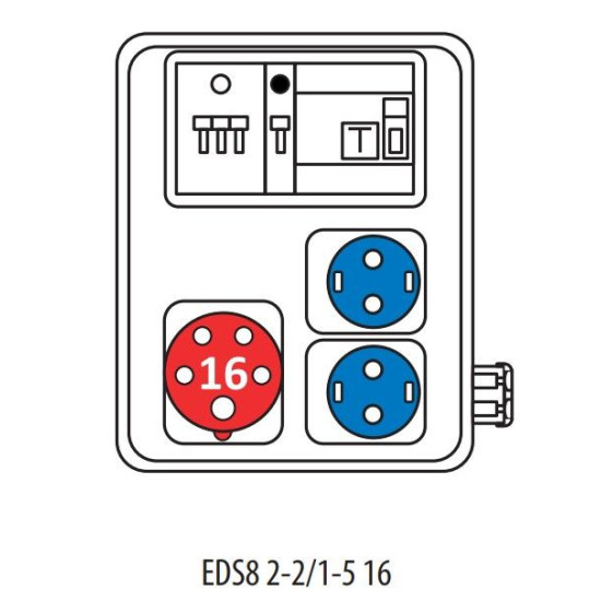 Будівельний щиток живлення ETI 004483250 з роз'ємами EDS8 2-2/1-5 16 (Роз'єм 16A/5P-1 Schuko-2 АВ: C16/1-1 C16/3-1)