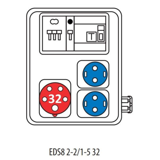 Будівельний щиток живлення ETI 004483251 з роз'ємами EDS8 2-2/1-5 32 (Роз'єм 32A/5P-1 Schuko-2 АВ: C16/1-1 C32/3-1)