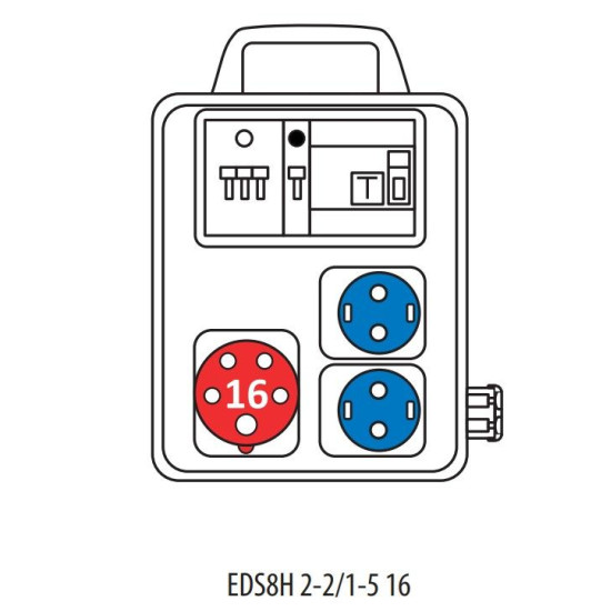 Переносний щит живлення ETI 004483280 з роз'ємами EDS8H 2-2/1-5 16 (Роз'єм 16A/5P-1 Schuko-2 АВ: C16/1-1 C16/3-1 з ручкою)