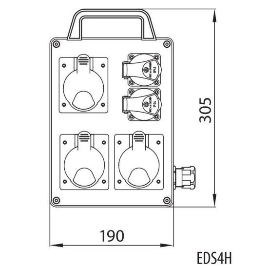 Переносний щит живлення ETI 004483122 з роз'ємами EDS4H 2-2/2-5 16/32 (Роз'єм 16A/5P-1 32A/5P-1 Schuko-2 АВ: C16/1-1 C16/3-1 з ручкою)